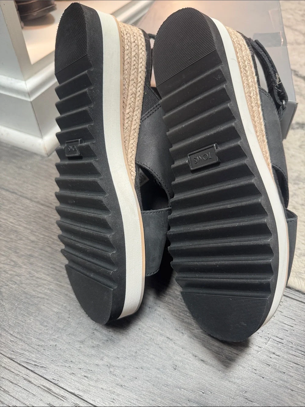 TOMS Black Crisscross Slingback Wedge Sandals with Espadrille Trim